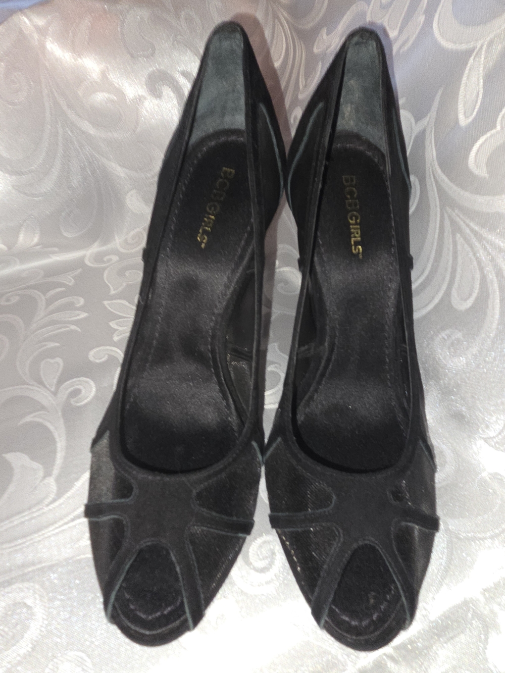 BCBGirls Black Peep-Toe Suede High Heels